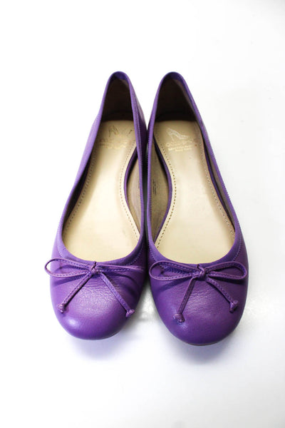 10022-Shoe Women's Leather Round Toe Bow Flats Purple Size 7