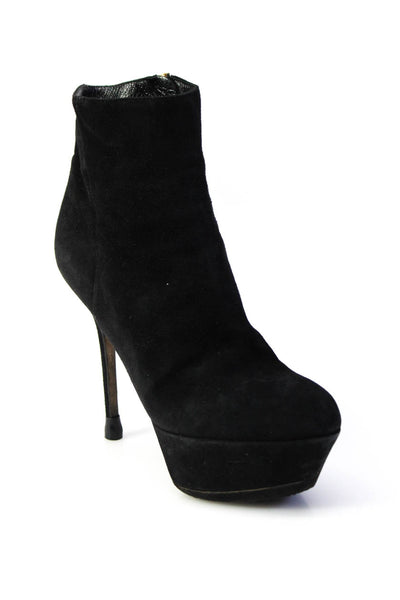 Sergio Rossi Womens Suede Platform Stiletto Heeled Ankle Booties Black Size 6.5