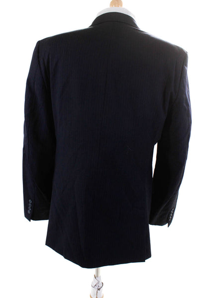 Black Brown 1826 Mens Navy Wool Pinstriped Two Button Blazer Jacket Size 40R