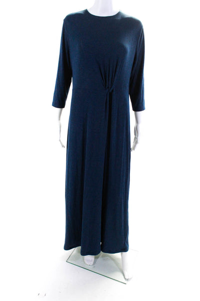 Jackie O' Loungewear Womens 3/4 Sleeve Rib Knit Pullover Maxi Dress Blue Size L