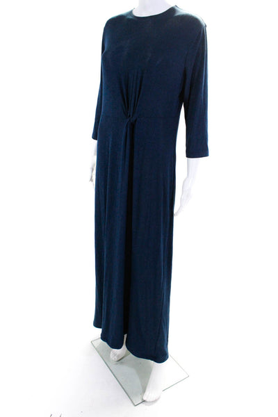 Jackie O' Loungewear Womens 3/4 Sleeve Rib Knit Pullover Maxi Dress Blue Size L