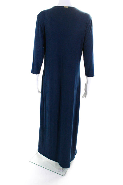 Jackie O' Loungewear Womens 3/4 Sleeve Rib Knit Pullover Maxi Dress Blue Size L