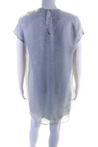 Fendi Womens Silk Organza Striped Crystal Sleeveless Shift Dress Blue Size 40