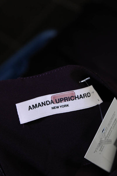 Amanda Uprichard Women's Round Neck 3/4 Sleeves A-Line Mini Dress Purple Size L