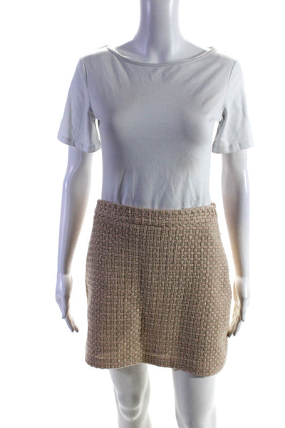 Milly Womens Wool Gold Glitter Accent Side Zip Up Mini A-Line Skirt Beige Size 8