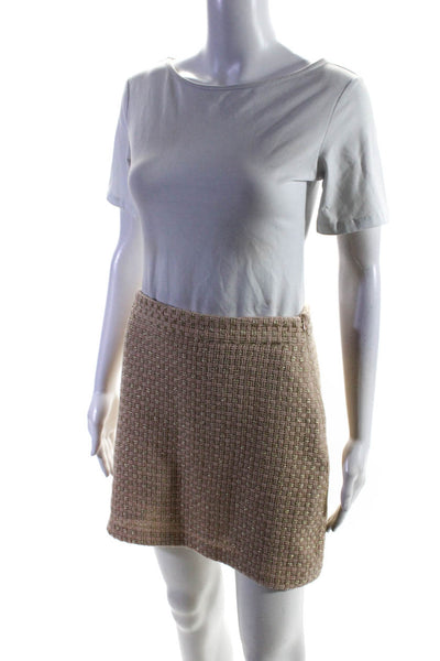 Milly Womens Wool Gold Glitter Accent Side Zip Up Mini A-Line Skirt Beige Size 8