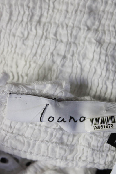 Louna Womens White Eyelet Smocked Top Size 10 13962071
