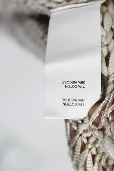 Ramy Brook Womens Cotton Open Knit Fringe Hem Tie Sweater Cardigan Gray Size S