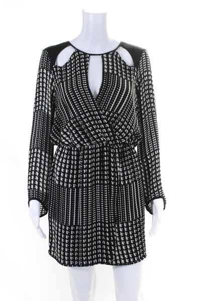 Parker Womens Silk Houndstooth Back Buttoned Draped Ruched Dress Black Size XS
