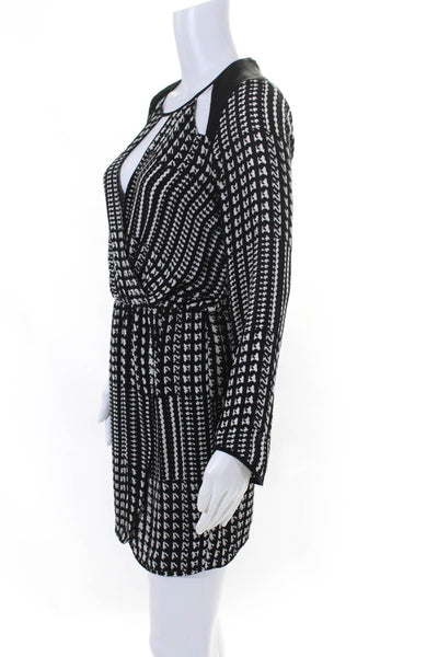 Parker Womens Silk Houndstooth Back Buttoned Draped Ruched Dress Black Size XS