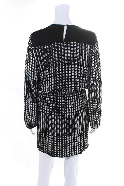 Parker Womens Silk Houndstooth Back Buttoned Draped Ruched Dress Black Size XS