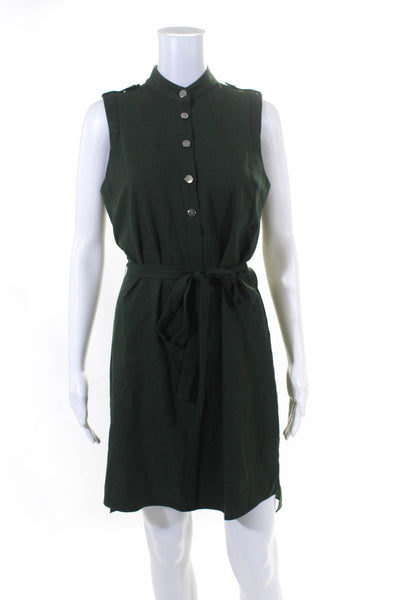 Parker Womens Patchwork Snapped Buttoned Belted Midi Sheath Dress Green Size XS