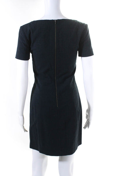 Theory Womens Wool Striped Darted Back Zipped Short Sleeve Dress Navy Size 0
