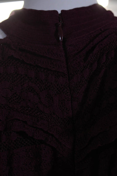 Parker Womens Maroon Lace Cold Shoulder Long Sleeve Shift Dress Size XS