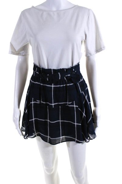 ALC Womens Navy Blue Plaid Silk Belted Lined Mini A-Line Skirt Size 0