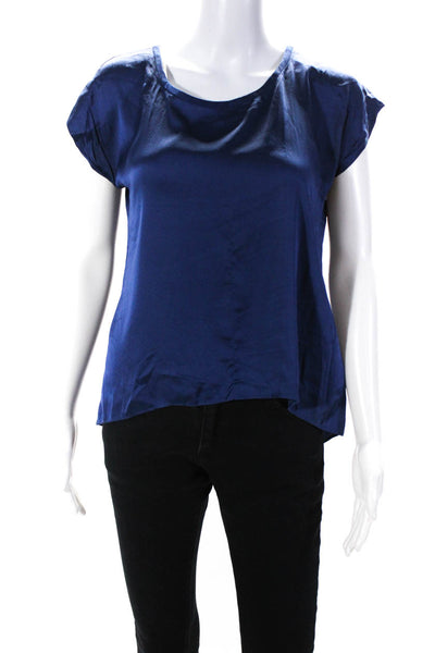 Eileen Fisher Women's Round Neck Short Sleeves Hi-Lo Hem Blouse Blue Size PP