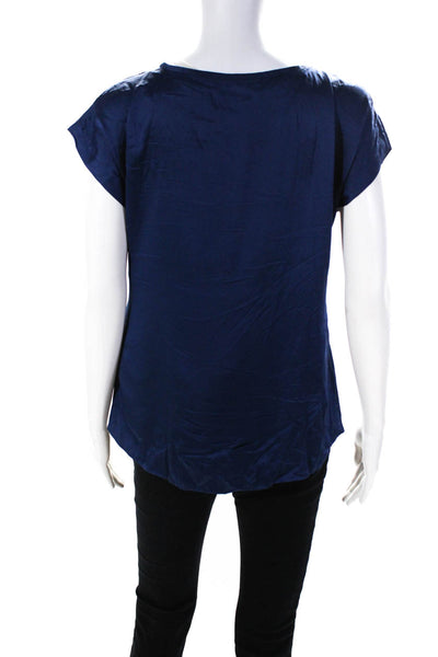 Eileen Fisher Women's Round Neck Short Sleeves Hi-Lo Hem Blouse Blue Size PP