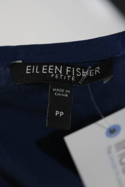 Eileen Fisher Women's Round Neck Short Sleeves Hi-Lo Hem Blouse Blue Size PP