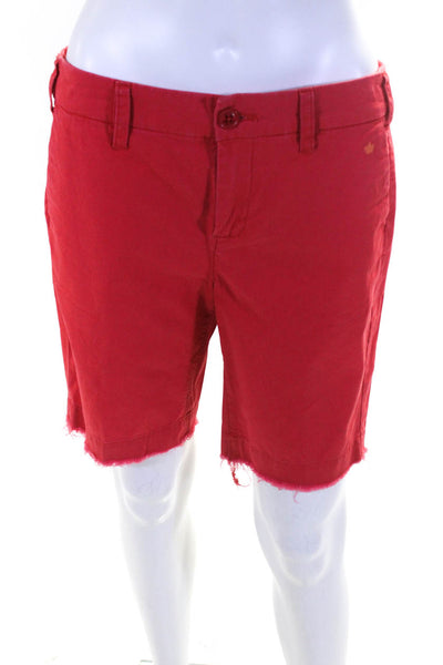 G1 Paper Twill Womens Cotton Frayed Zip Up Bermuda Shorts Red Size 4