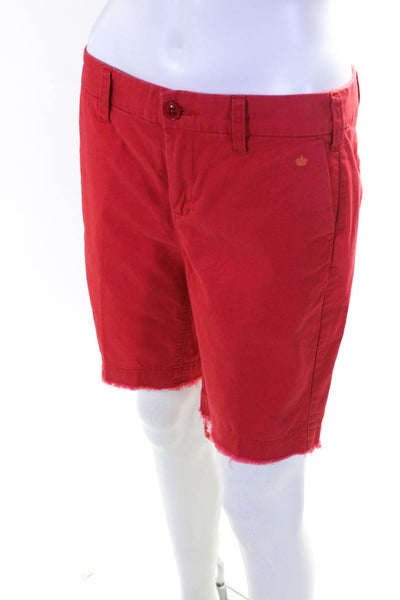 G1 Paper Twill Womens Cotton Frayed Zip Up Bermuda Shorts Red Size 4