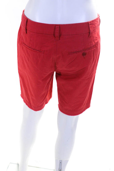 G1 Paper Twill Womens Cotton Frayed Zip Up Bermuda Shorts Red Size 4