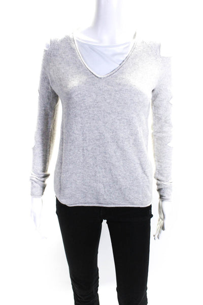 Saks Fifth Avenue Womens Beige Cashmere Cut Out V-Neck Sweater Top Size XS