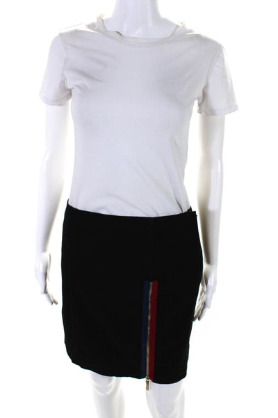 Anthony Vaccarello Womens Cotton Striped Zipper Accent Mini Skirt Black Size 38