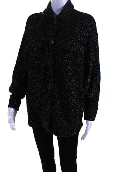 Zara Womens Black Cotton Textured Collar Long Sleeve Shacket Jacket Size S