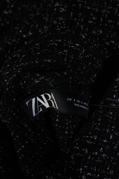 Zara Womens Black Cotton Textured Collar Long Sleeve Shacket Jacket Size S