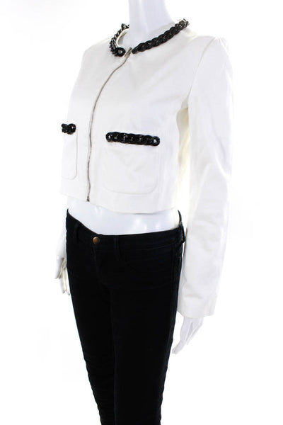 Love Moschino Women's Chain Trim Long Sleeve Jacket White Size 4