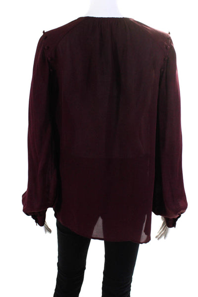 Paige Womens 100% Silk Pleated Buttoned Long Sleeved V Neck Blouse Red Size M