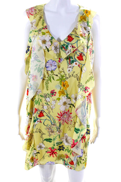 Parker Womens Floral Cold Shoulder V Neck Ruffled Dress Yellow Green Size S
