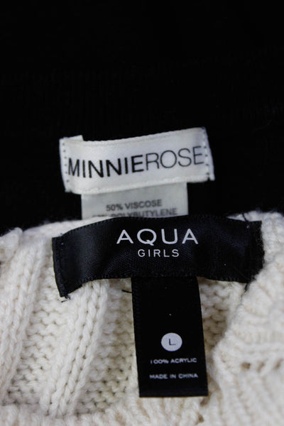 Minnie Rose Aqua Girls Long Puff Sleeved Sweaters Black Cream Size 10 L Lot 2