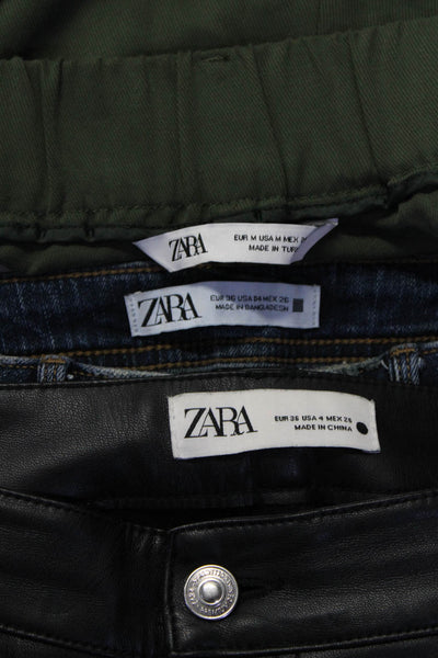 Zara Womes Buttoned Straight Skinny Jeans Pants Black Green Size 4 M Lot 3