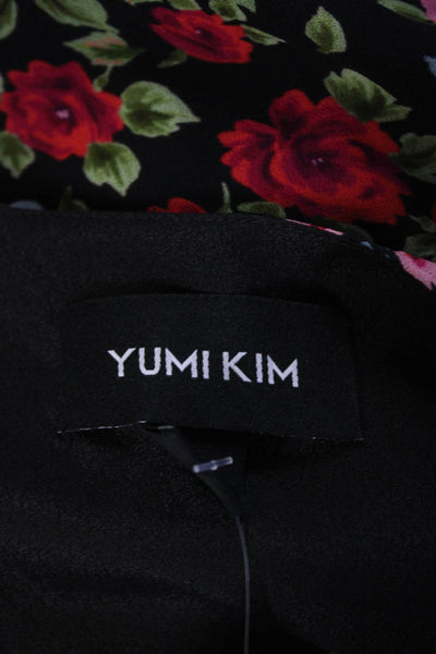 Yumi Kim Womens Long Sleeve Multicolor Floral V-Neck Blouse Top Black Size XS