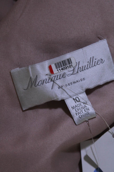 Monique Lhuillier Bridesmaids Womens Pleated V-Neck Maxi Dress Blush Size 10