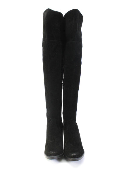 Musse & Cloud Womens Leather Knee High Zip Up Block Heel Boots Black Size 6