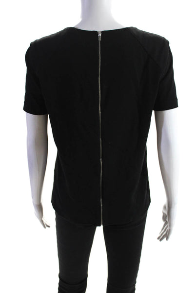 Maje Womens Back Zip Short Sleeve Velvet Trim Tee Shirt Black Size 1