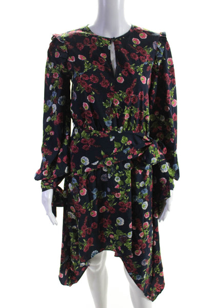 Walter Baker Womens Long Sleeve Tiered Floral Shift Dress Navy Blue Size Small
