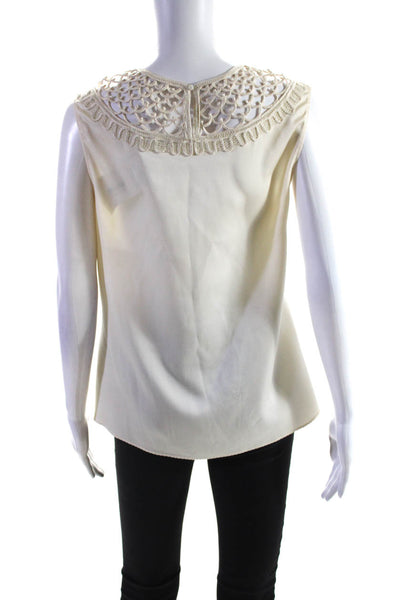 Elie Tahari Womens Pleated Keyhole Lace Round Neck Tank Top Blouse Cream Size S