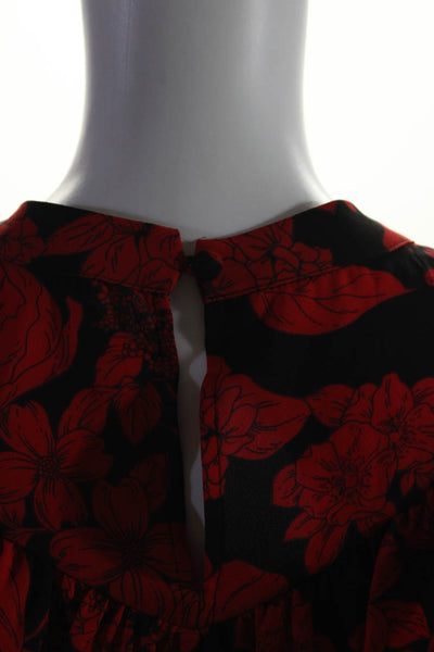 Rebecca Minkoff Womens Long Sleeve Floral Ruffled Shift Dress Black Red Size XS
