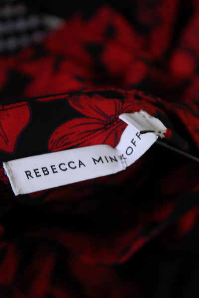 Rebecca Minkoff Womens Long Sleeve Floral Ruffled Shift Dress Black Red Size XS