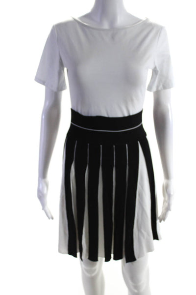 Ohne Titel Womens Elastic Waistband Knit Pleated A Line Skirt Black White Small