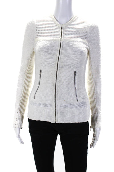 IRO Womens Patchwork Mesh Texture Zipped Long Sleeve Cardigan White Size EUR36