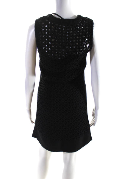 Toccin Women's Round Neck Sleeveless Open Knit Mini Dress Black Size S