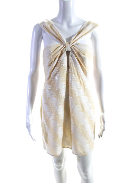 Designer Women's Key Hole Halter Sequin Mini Dress Beige Size 4