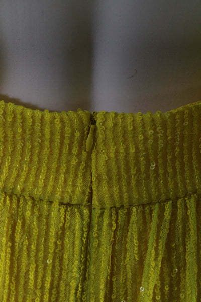LDT Women's V-Neck Long Sleeves Cutout Sequin Short Romper Yellow Size 4