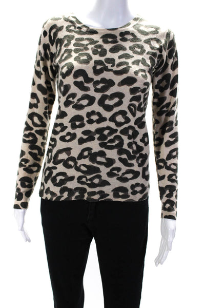 Hannah Rose Womens Cashmere Animal Print Long Sleeve Sweater Beige Size XS