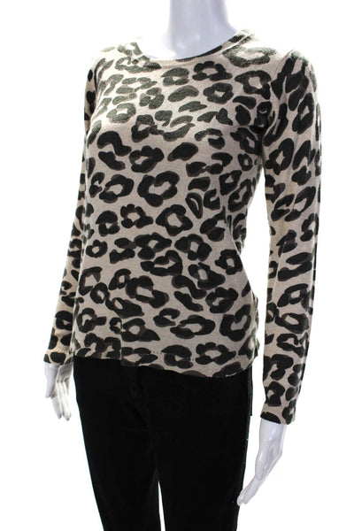 Hannah Rose Womens Cashmere Animal Print Long Sleeve Sweater Beige Size XS