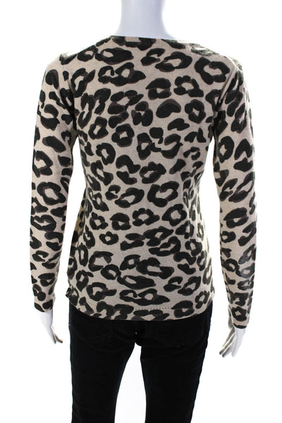 Hannah Rose Womens Cashmere Animal Print Long Sleeve Sweater Beige Size XS